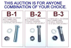 Stainless Steel Pins Jockeywheel U Bolts: BOLTS-'M16- SUPER HEAVY DUTY 8.8 GRADE WITH WASHERS & NYLOCK NUTS.