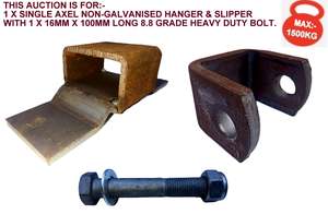 Rubber Rollers: LEAF SPRING SINGLE AXLE NON-GALVANISED HANGER & SLIPPER FOR TRAILERS