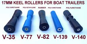 Rubber Rollers: 17MM BORE KEEL ROLLERS FOR BOAT TRAILER --260MMMM TO 300MM POLYURETHANE/RUBBER/POLYETHYLENE ROLLERS