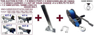 Jet Ski Rollers Assembly: WINCH POST(70MM X 70MM X 800MM) + CARRIER + WINCH(3000LBS) WITH NATURAL RUBBER SNUB
