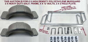 2x POLYETHYLENE MUDGUARD + 2 x HEAVY DUTY BRACKET FRAME TO SUIT 13"& 14" WHEELS