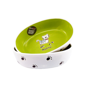 Petrageous: Silly Kitty Oval Lime Green Bowl