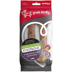 Yours Droolly Rawhide KnotBone - Chicken Liver basted Twin