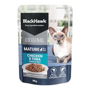 Canned Pouches: BlackHawk: Cat Mature - Original Chicken, Tuna, Gravy Pouch