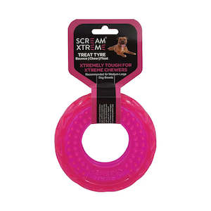 Dumbell Scream Xtreme Treat Tyre Dog Toy Pink - Medium/Large