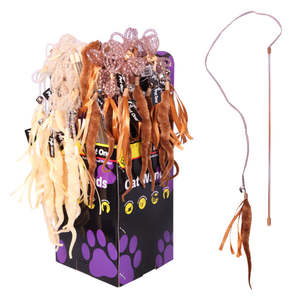 Pet One Cat Toy Wand Worm With Bell & Ribbon 41.5cm Mix Colour