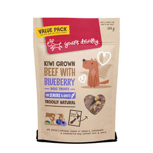 Products: Yours Droolly Kiwi Grown Senior Beef & Blueberry Dog Treats