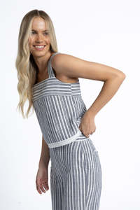 Humidity - Capri Top // Blue/White Stripe