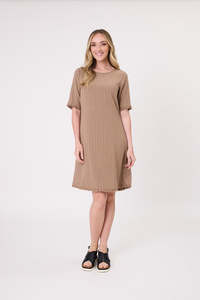 Lemon Tree - Allegra Linen Dress // Mocha // Navy Stripe