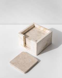 Kitchen Dining Coasters: SQUARE MARBLE COASTERS - CREAM