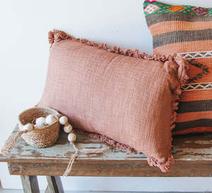 Terracotta Fringed Cushion 35x55 NEW