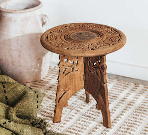 Vintage Mini Carved Side Table