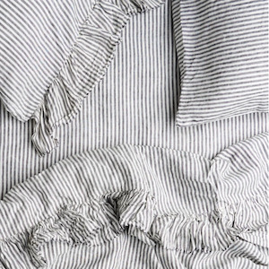 Sheet Sets: Charcoal Stripe Ruffle Flat Sheet