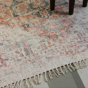 Kashan Style Stonewashed Rug in Apricot Verde