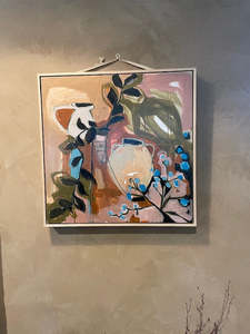 Painting by Marcia Scott - Cream Pot & Black Leaves