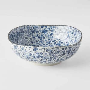 Tableware: Blue Daisy Large Uneven Bowl