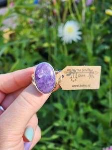 Boho Jewellery: Charoite Stirling Silver Size 9