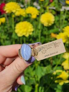 Boho Jewellery: Blue Lace Agate in Stirling Silver Size 8