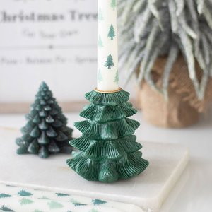 Homeware Incense Burners: Green Fir Tree Candle Holder with Taper Candle
