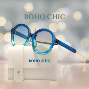 BOHO CHIC - AZURE BLUE/OMBRE MOTTLED ROUND FRAME SUNGLASSES Boho Chic
