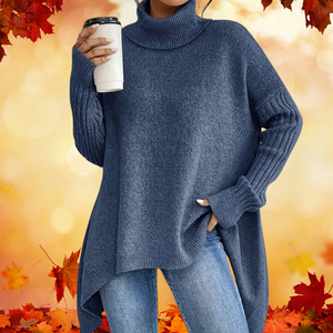 Boho Chic - Blue Turtleneck Longline Jumper Boho Chic