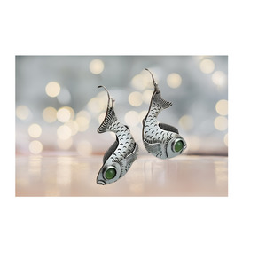 Products: Silver etched fish - jade green eyes Boho Chic