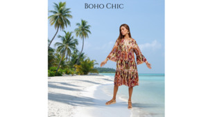 Products: Miska Midi Dress - Ikat Print Boho Chic