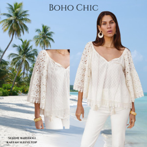 Selene Babydoll Kaftan Sleeve Top Boho Chic