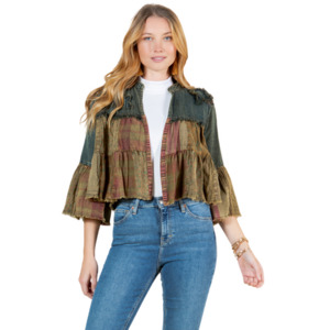 Young Threads - Ruffle Cotton Jacket - Gravel Boho Chic