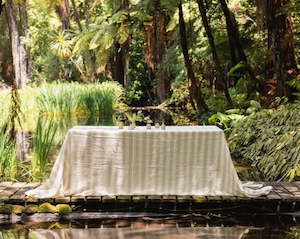 Table Linen: Sand & White Stripe Rectangle Tablecloth