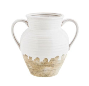Stoneware vase w/ handles, white/natural
