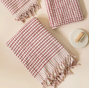 Pompom Turkish Cotton Hand Towel - Pink Clay