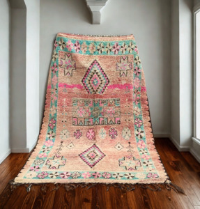 Vintage Rugs: Pink and Blue Vintage Moroccan Boujaad Rug -  3000 x 1900 mm Only PRESALE