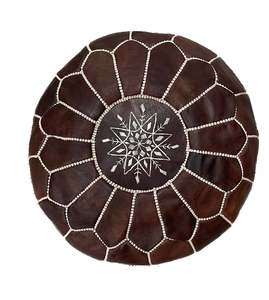 Genuine Leather Hand-stitched Pouf (Dark Tan)