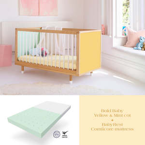 Cots & Toddler Beds: Bold Baby Yellow and Mint + ComfiCore Mattress Bundle
