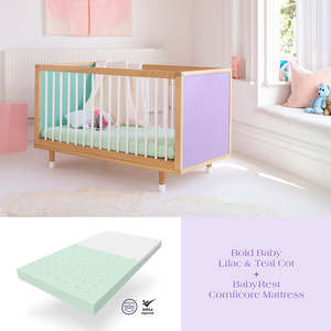 Cots & Toddler Beds: Bold Baby Lilac and Teal Cot + ComfiCore Mattress Bundle
