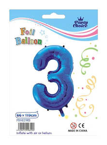 Party: Foil Balloon (66x119cm) Royal Blue Number - 3