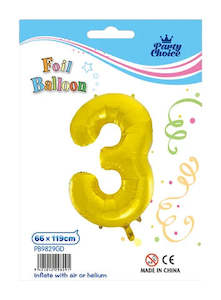 Party: Foil Balloon (66x119cm) Gold Number - 3
