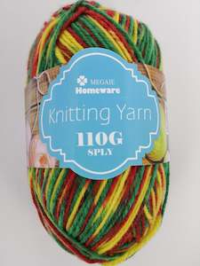 Sewing Haberdashery: #S64 Knitting Yarn (110g) - Multi Green/Red/Yellow