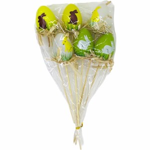 Easter: Decorative Plastic Easter Eggs On A Stick (6x4cm) 6PK