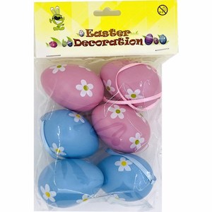 Decorative Plastic Easter Eggs (6x4cm) 6PK - Blue/Pink