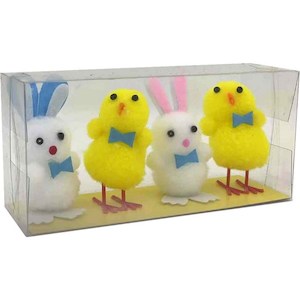 Easter Party Decorations: Fluffy Easter Characters (4cm) 4PK - Chick/Bunny