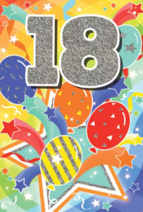 Glitter Party Age Greeting Card - Silver Star (18)