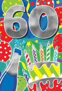 Glitter Party Age Greeting Card - Silver Birthday Cake (60th)