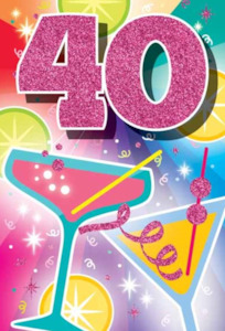 Glitter Party Age Greeting Card - Pink Martinis (40th)