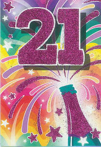 Glitter Party Age Greeting Card - Pink Wine Battle (21st)