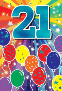 Glitter Party Age Greeting Card - Party Balloons (21st)