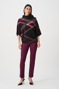 Products: Joseph Ribkoff Brushed Viscose And Nylon Plaid Funnel-Neck Sweater