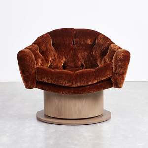 Occasional Chairs: Turn Around Swivel Club Chair – Wood Base