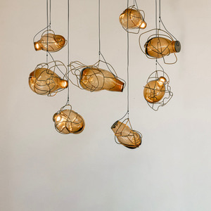 Nebula Lighting Sculpture - 8 Bubbles - Amber Glass